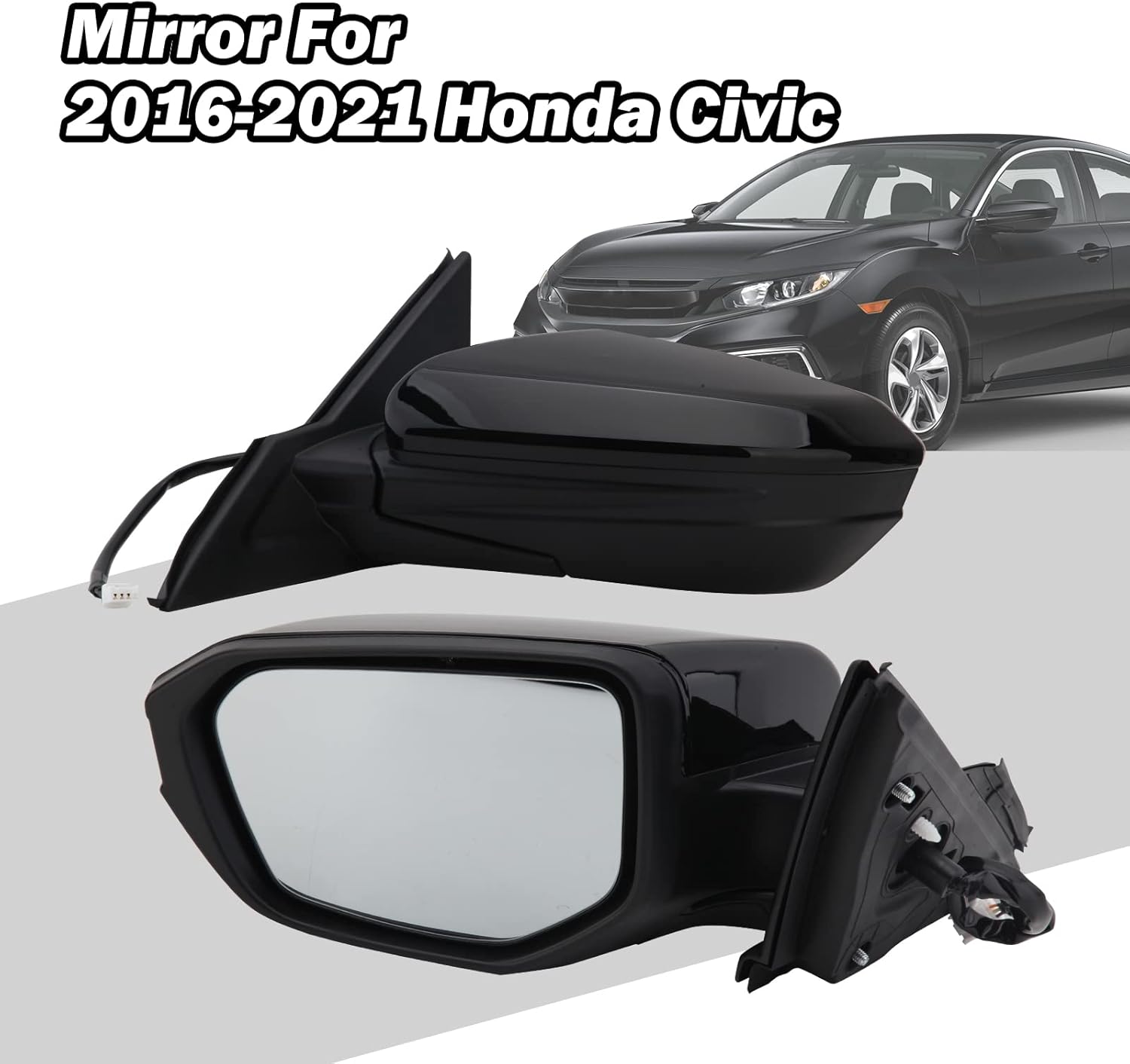 Driver Side Mirror Compatible With 2016 2017 2018 2019 2020 2021 Honda Civic LX SE Sport,Mirror with Power Glass,Non-Heated,Manual Folding