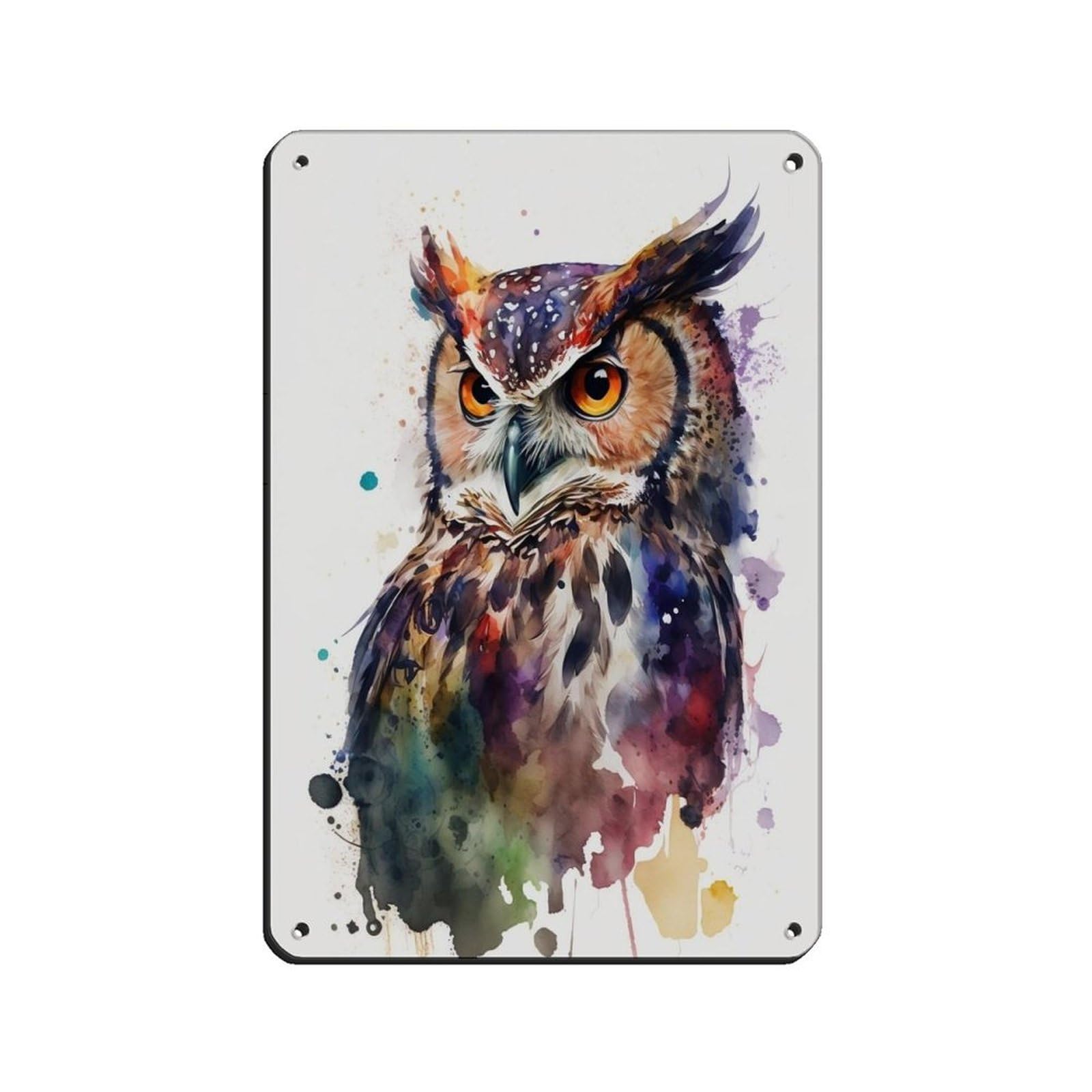 Watercolor Owl, Art Poster Retro Poster Metal Tin Sign Chic Art Retro Iron Painting Bar People Cave Cafe Family Garage Poster Wall Decoration 8x12inch(20x30cm)