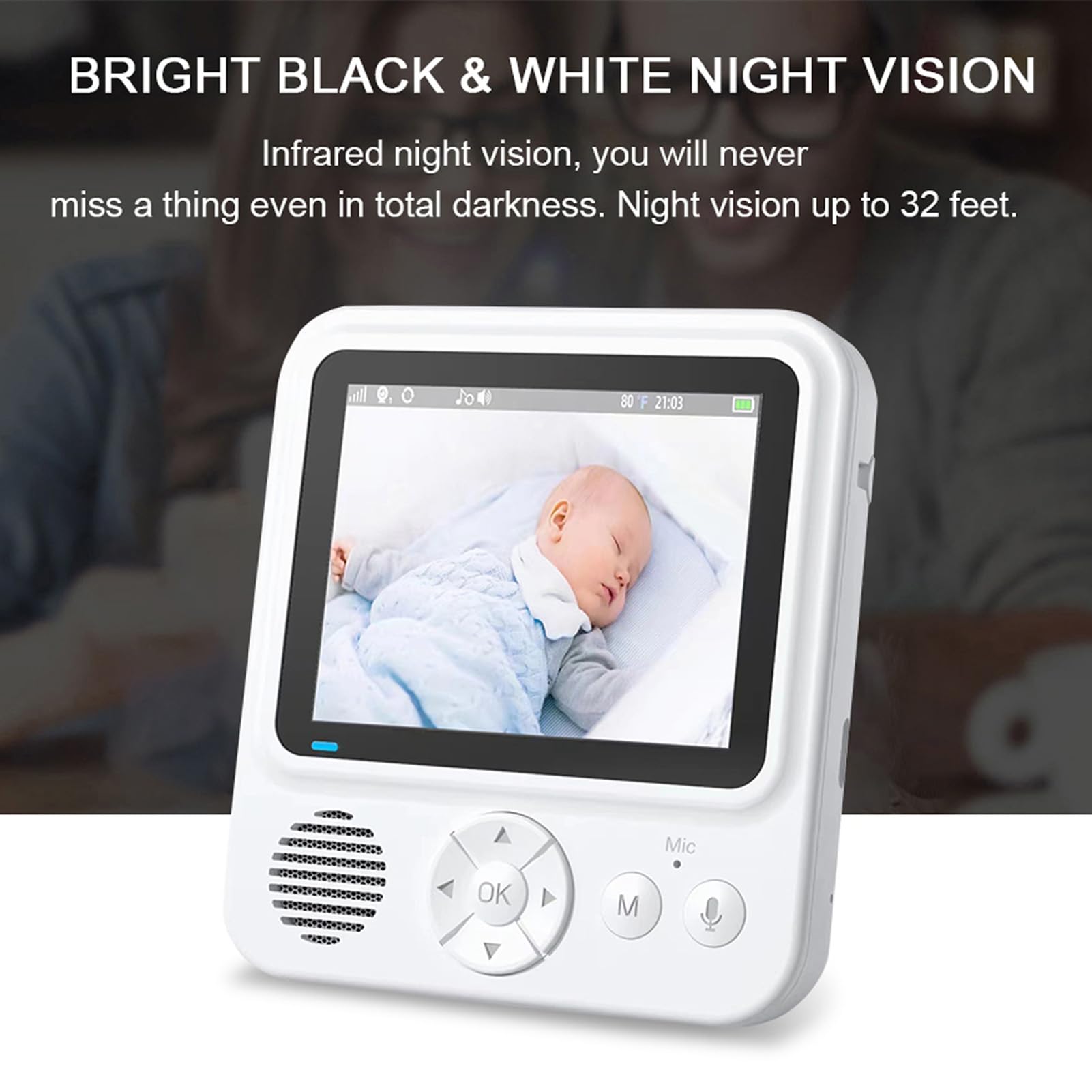 Caméra de surveillance bébé, moniteur vidéo sans fil, vision nocturne bidirectionnelle pour bébé pleurer (prise UE)