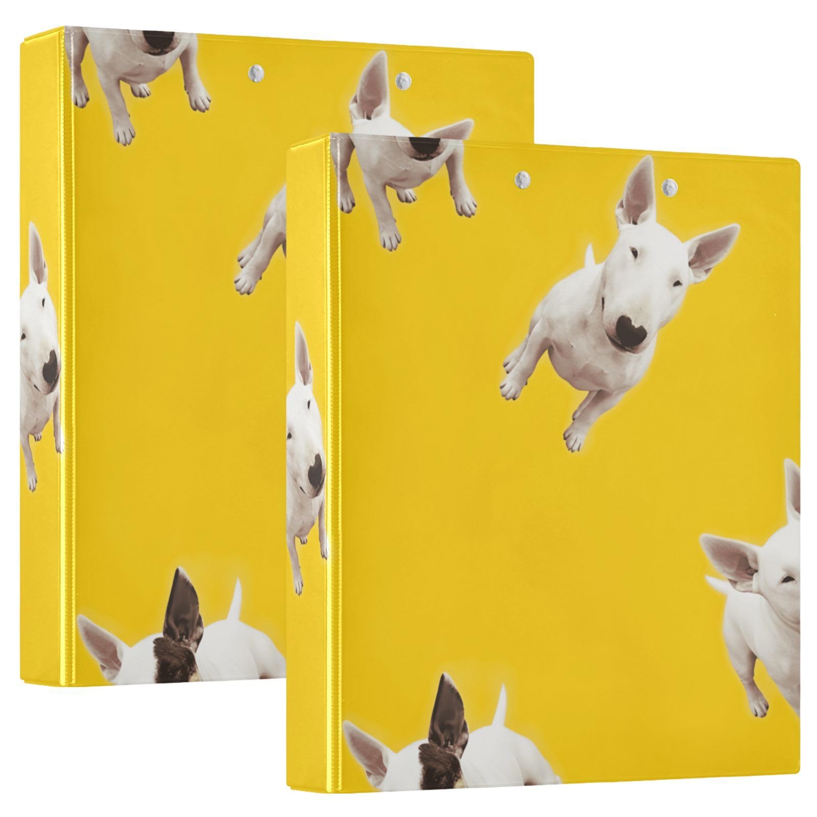 Raccoglitore a 3 anelli da 3,8 cm, con motivo cani Bull Terrier, giallo, con portablocco, grande, 3 raccoglitori per scuola, università, ufficio, taglia unica ex2