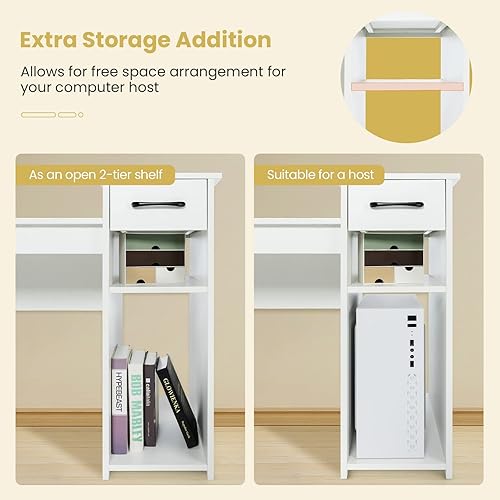 Miniatura 5 de Giantex Escritorio blanco para computadora, escritorio de estudio de 40 pulgadas con cajones y estantes para impresora, estación de trabajo moderna