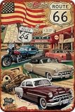 Metallschild im Vintage-Rennsport, Retro-Garagen-Blechschild, Geschenk für Autoliebhaber, Wanddekoration für M¤nnerhöhle, Autos, Bars, Cafés, Pubs,Terrasse,20 x30cm (ROUTE 66)