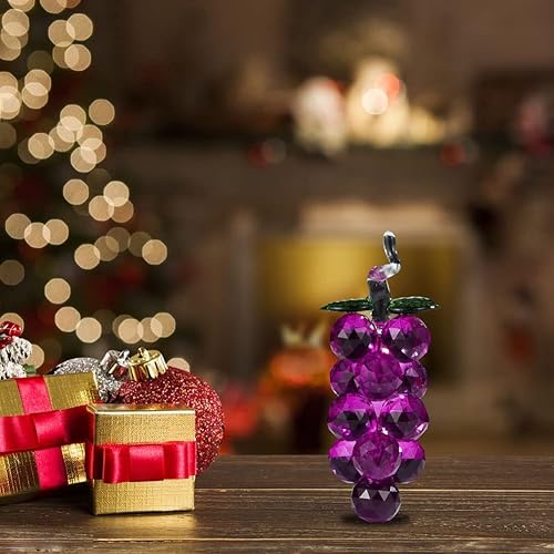 Vista 4 de JOONOR Adorno decorativo de estatua de uva de cristal morado, figura de cristal de fruta artificial, pisapapeles de mesa, adorno de cristal