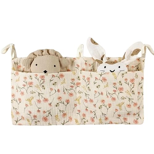 Organizador de pañales colgante de tela de algodón suave, organizador de cuna de gran capacidad, plegable, doble bolsillo, bolsa colgante