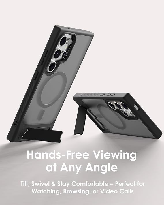 Rongep [Frost-Stand] Samsung Galaxy S24 Ultra için Kılıf Yatay Stantlı Manyetik [MagSafe ile Uyumlu] S24 Ultra Koruyucu Darbeye Dayanıklı Arkası Sert ve Yarı Saydam Samsung S24 Ultra Kılıf (Siyah)