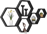Vista 12 de WONFUlity - Estantes flotantes hexagonales, estantes de panal de madera estilo granja para almacenamiento, para baño, cocina, dormitorio, sala