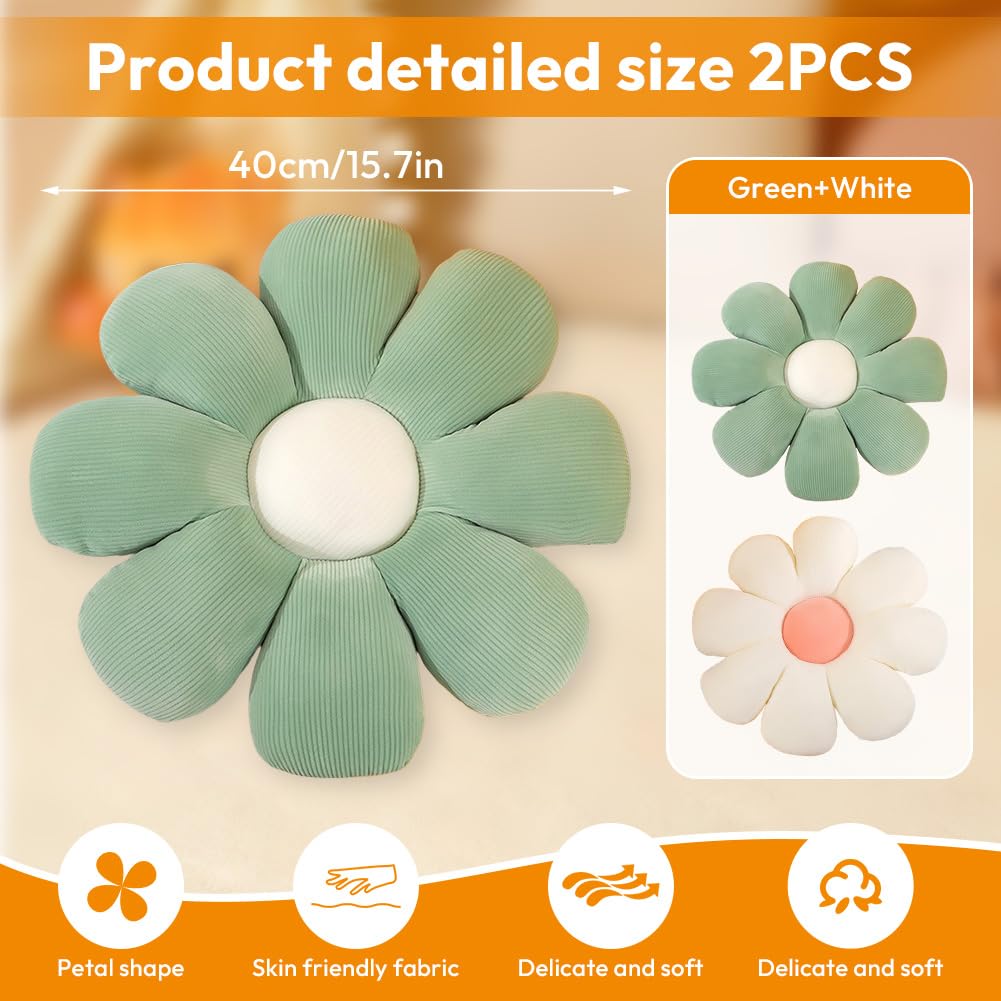 2x Blumen Bodenkissen 38cm - Weiche Sitzkissen Für Boden & Sofa In Gelb/Weiß