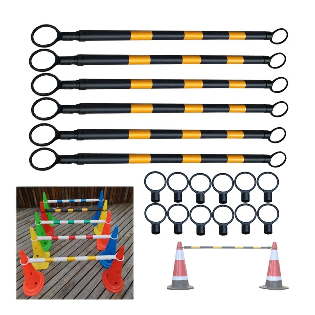 6 Pcs. Postes de Seguridad Telescópicos, Amarillo/Negro, Cinta Retráctil 1,2-2m | Se extiende de 1,2 a 2 m. Postes amarillo y negro con cinta retráctil. Ideal para eventos al aire libre(Yellow and Black)