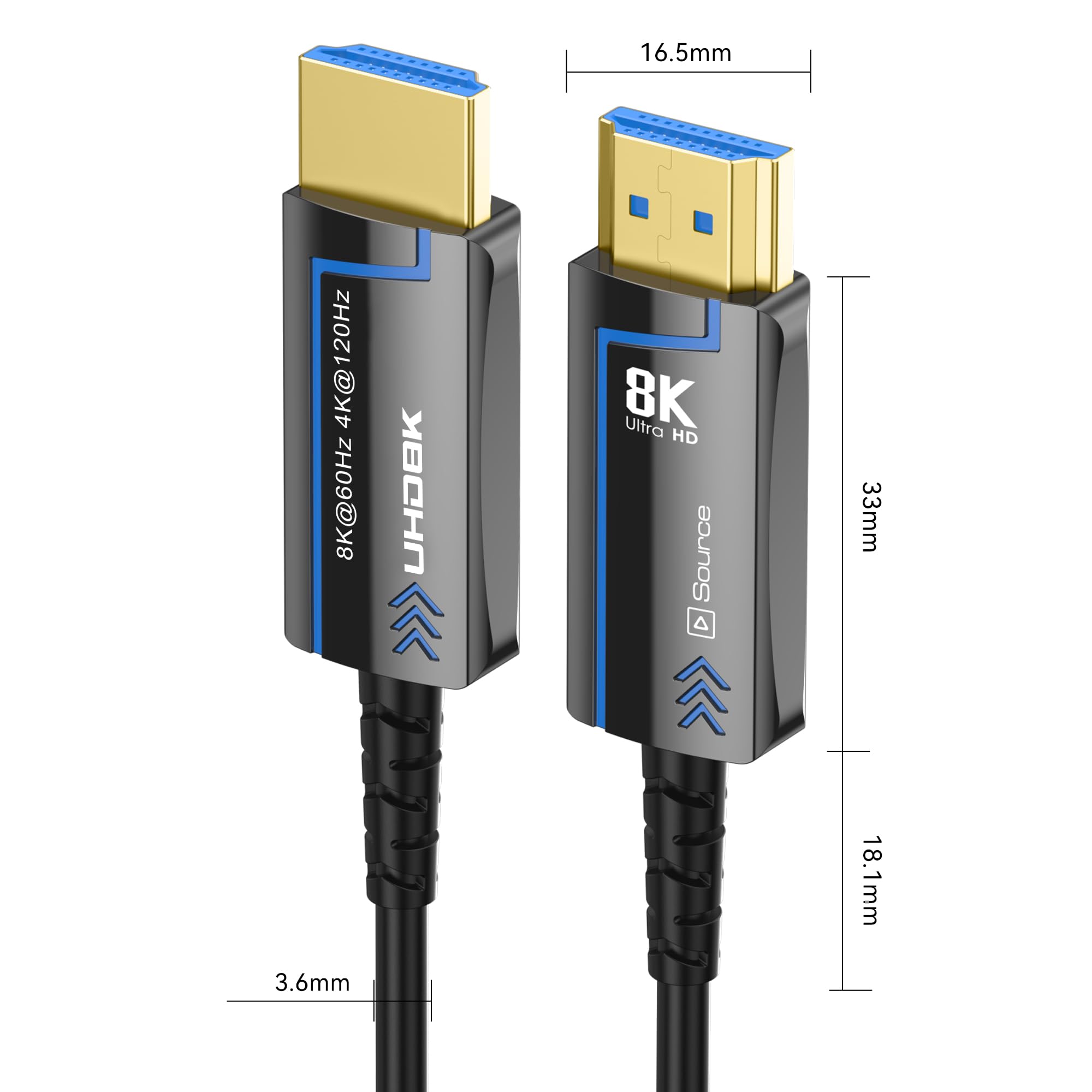 Cable HDMI de fibra óptica de velocidad HDMI 2.1 8K @60 4K @120Hz 48Gbps HDR eARC HDCP compatible con proyector UHD TV Box PS5, conector chapado en oro, computadora ultra alta (fibra óptica, 15