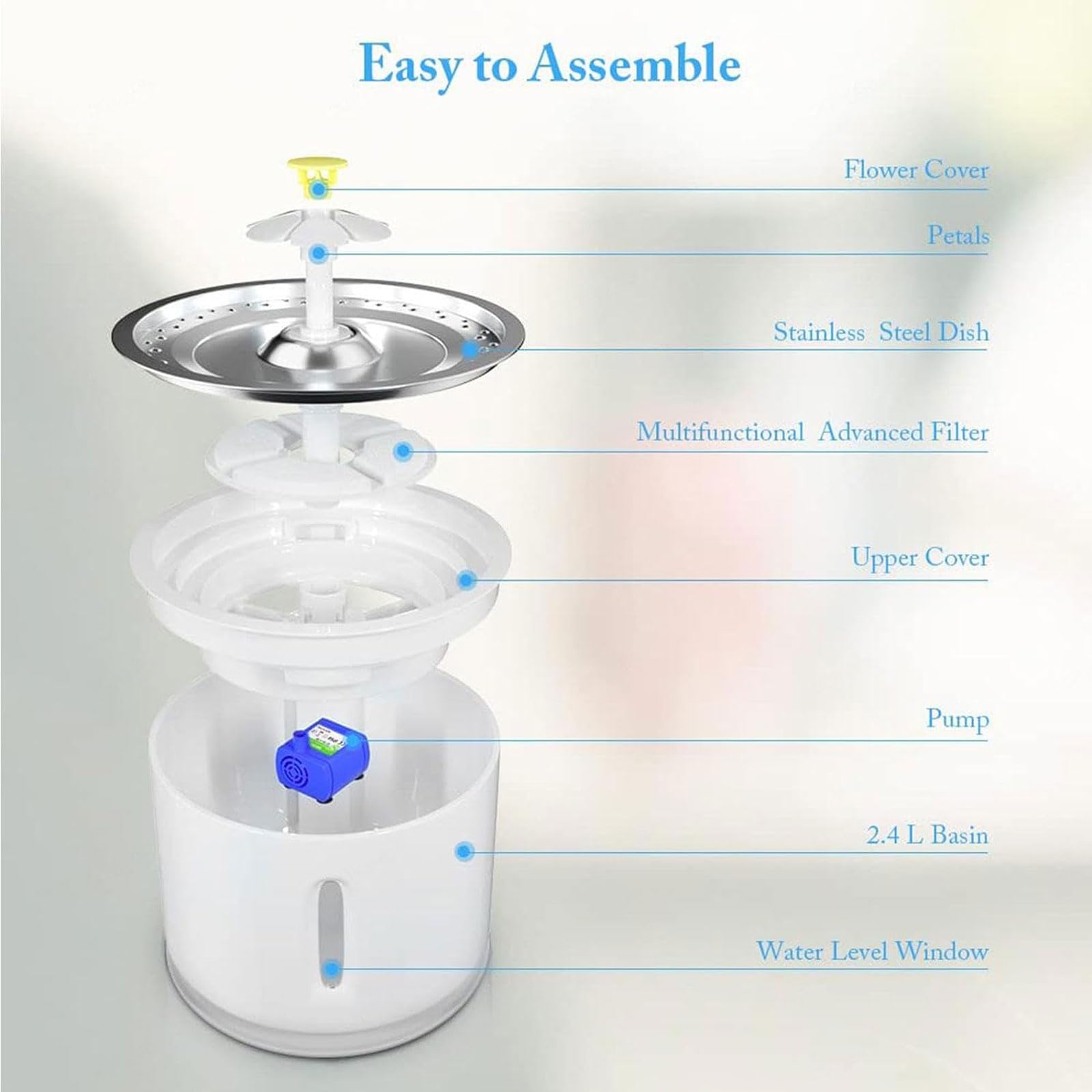 Fuente para gatos Fuente de agua para mascotas de 81oz/2,4l, fuente de agua automática para gatos con filtros de bomba inteligentes, fuente para gatos adecuada para gatos y perros Bebedero Gatos