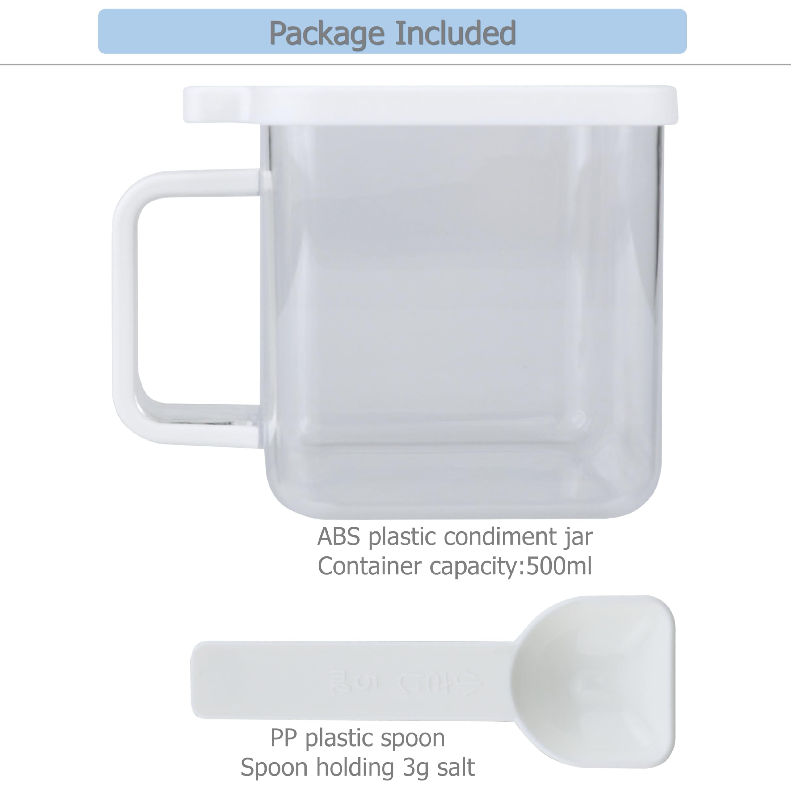 EIKS Ollas transparentes para condimentos con forma cúbica con cuchara para almacenar y servir especias, sal, azúcar, pimienta en el hogar, cocina, mostrador, restaurante