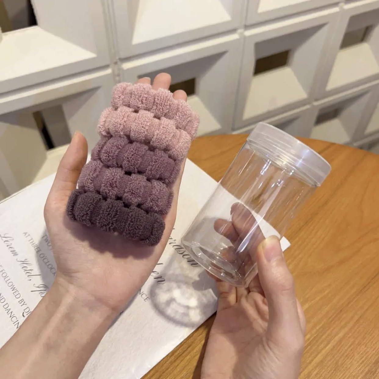 5pcs canned plush style cute meatball hairband women’s high elasticity thickened towel ring ponytail hair tie seamless elastic band(FZS)