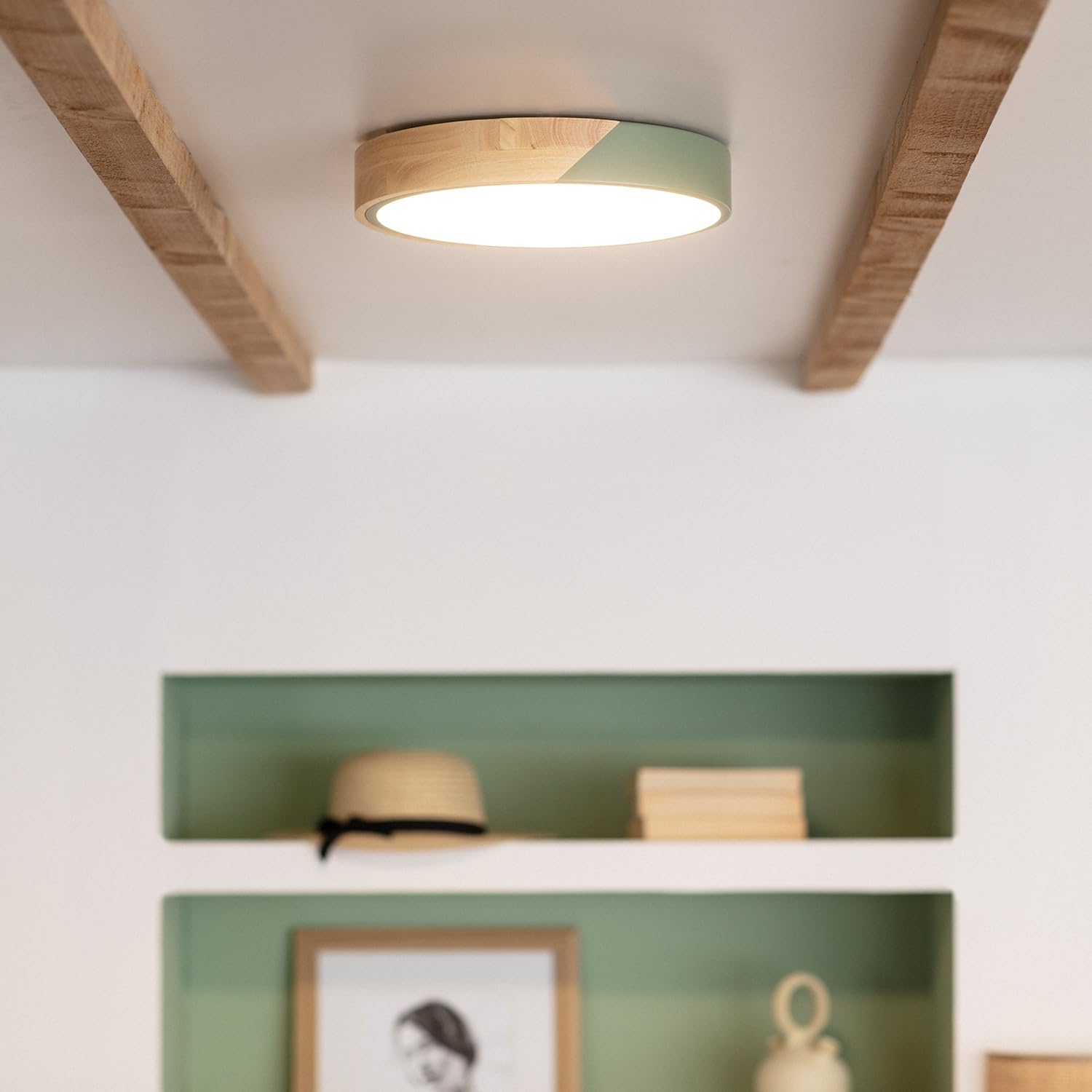 LEDKIA LIGHTING Plafondlamp LED 24 W Rond Hout 418mm CCT Selecteerbaar Semi -Dari Voor de keuken, de eetkamer, de slaapkamer, Wit