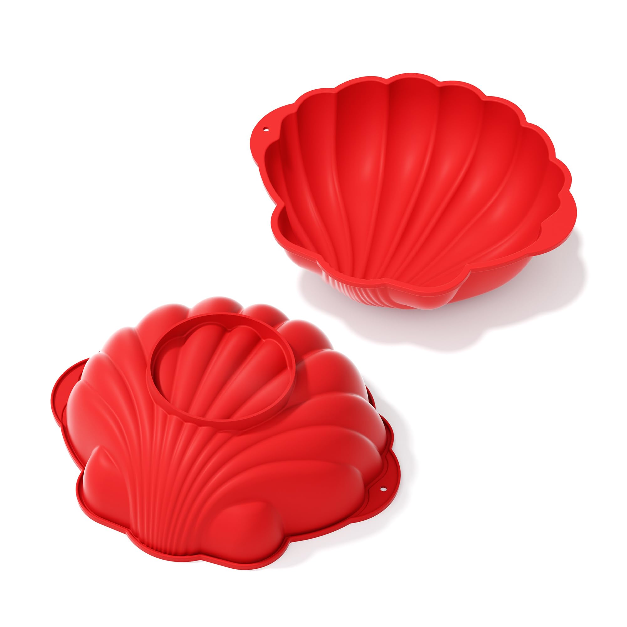 Photo 1 of **1 PC**Silicone shell- Shaped Cake Pans 10 Inch Large shell Cake Pan Nonstick Silicone Molds for Baking Cake, Breads, Pies, Tarts, Jello (2 packs, Red) (2, red)