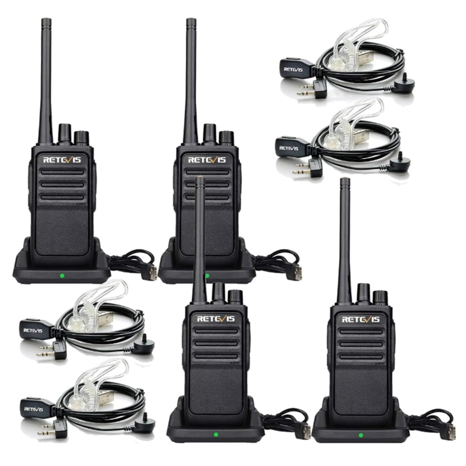Retevis RT617 Walkie Talkie Auricolare, PMR446 Radio Comunicazione Ricaricabile Ricetrasmittenti Adulti, Non-Magnetic Speaker, 2 Way Radio for Cantiere (4 Pezzi, Nero) (con auricolare)