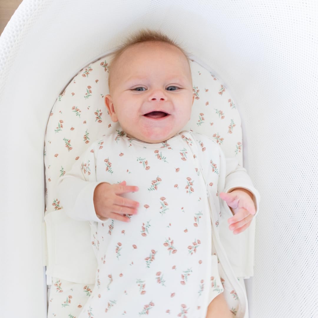 happiest baby Couverture d'emmaillotage SNOO Sack Comforter - Cotton 100% bio - Favorise un développement sain des hanches (Fleurs sauvages ivoire, Petit)