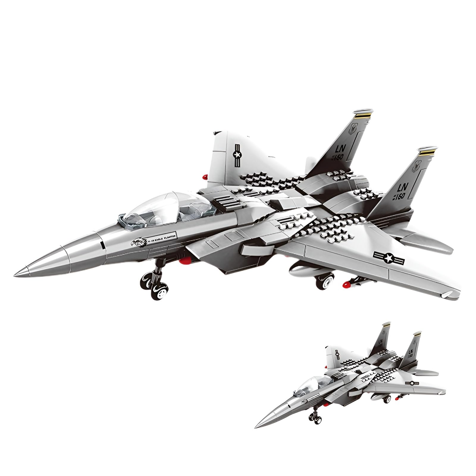 Qbrygmatic Fighter Jet Building Block Set, 227Pcs F-15 Eagle Fighter Jet 1:48 Scale Model Toy, Air Combat Series Clampling Blocks Kit, Home Decor Gifts for Teens, Adults and Military Enthusiasts