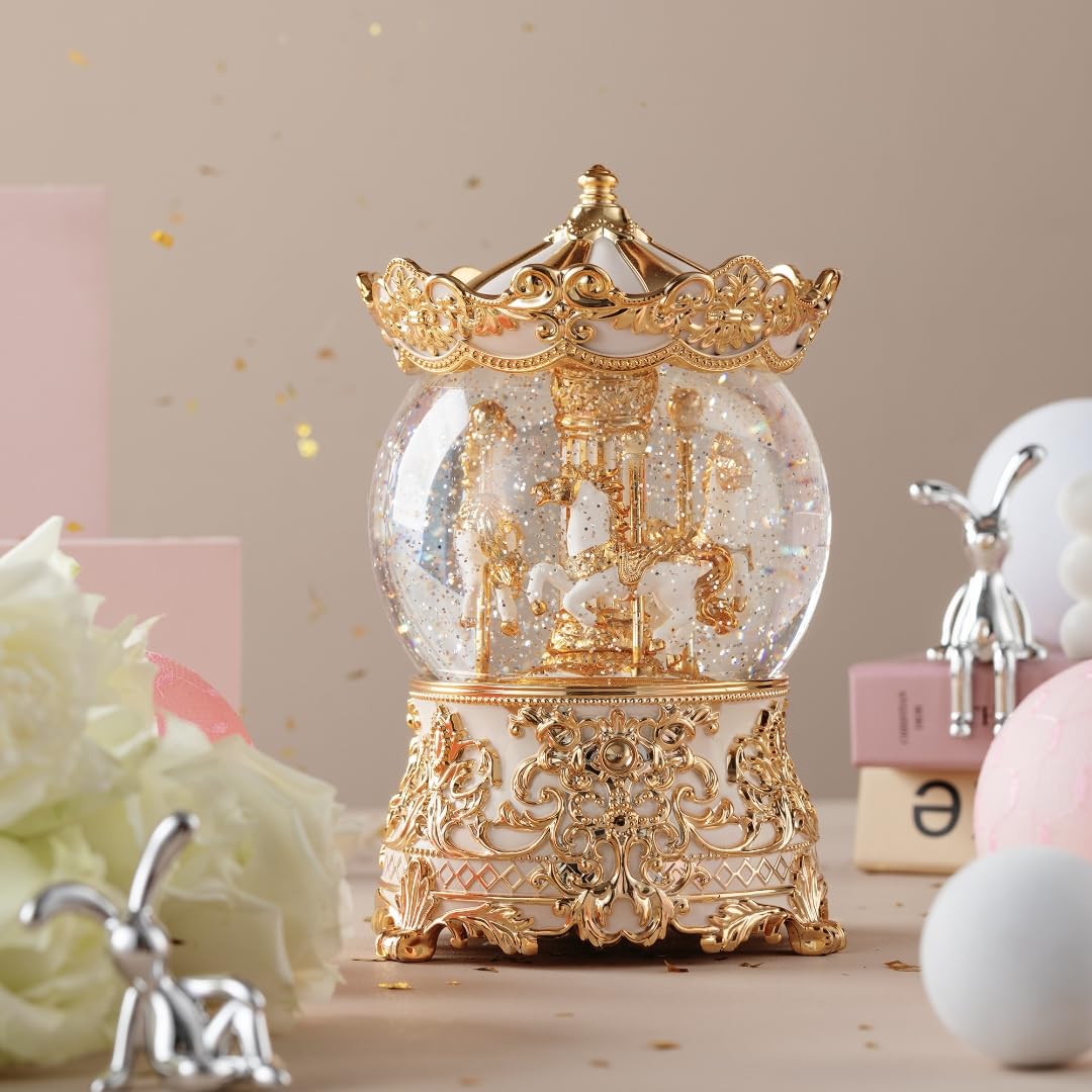 Carousel Music Box Princess Unicorn Musical Snow Globe for Girls and Women Baby Kids Sister Daughter Mom Granddaughter Grandma Christmas Birthday