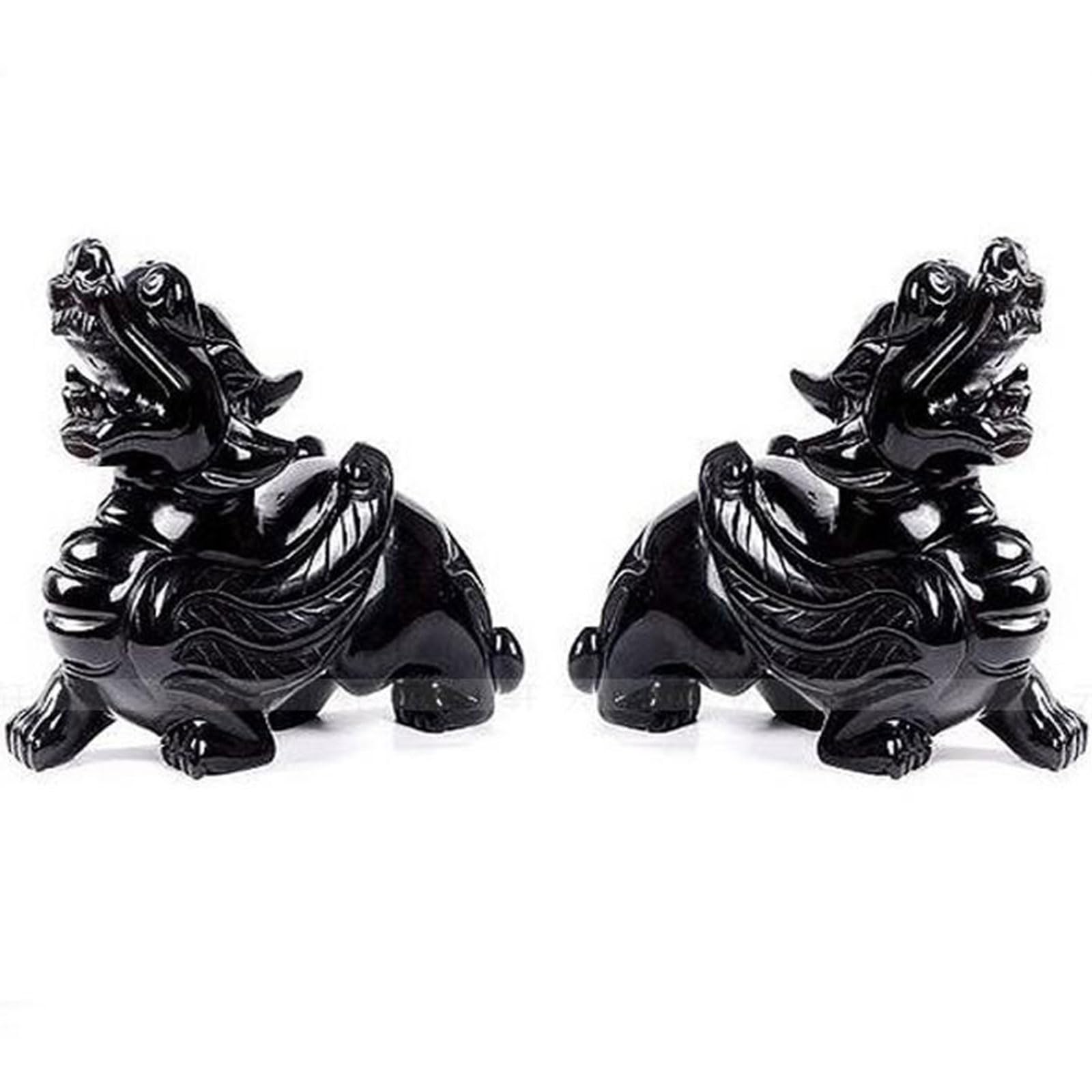 2 Piezas de Adornos Decorativos de obsidiana Negra Pi Xiu/Pi Yao,