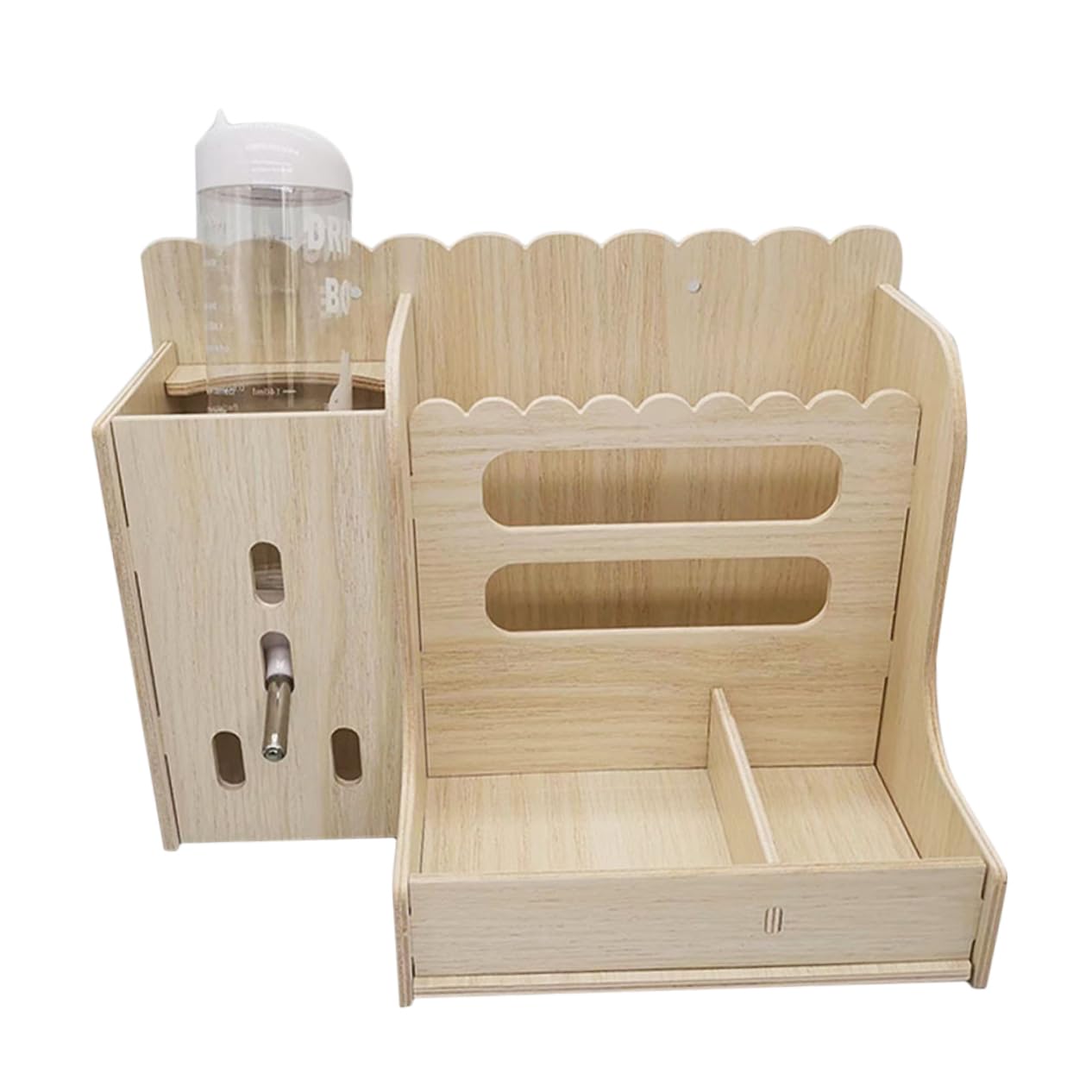 Mangiatoia Multifunzione in Legno per Cavie, Set 1 | Bottiglia D'acqua in Plastica, Uso Quotidiano in Gabbia, Struttura Robusta Anti-versamento