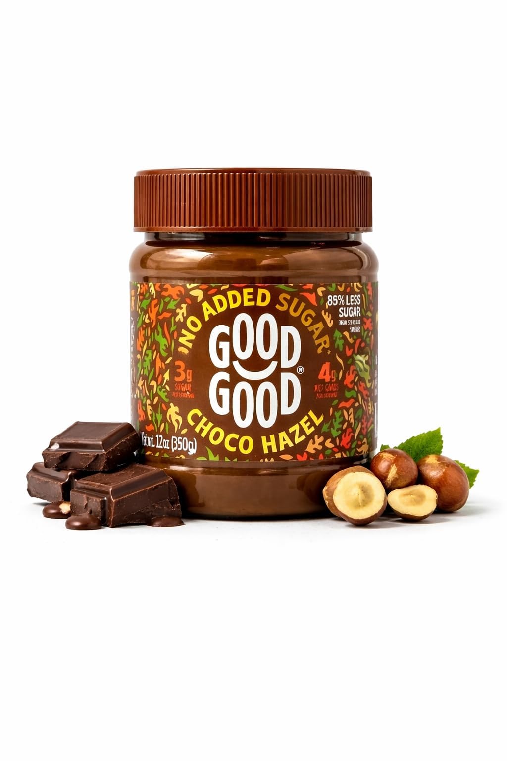 GOOD GOOD No Added Sugar Belgian Choco Hazel Spread - Chocolate Spread with Natural Sweeteners - Gluten Free - Vegetarian Friendly - 25oz / 700g(Pack of 1)