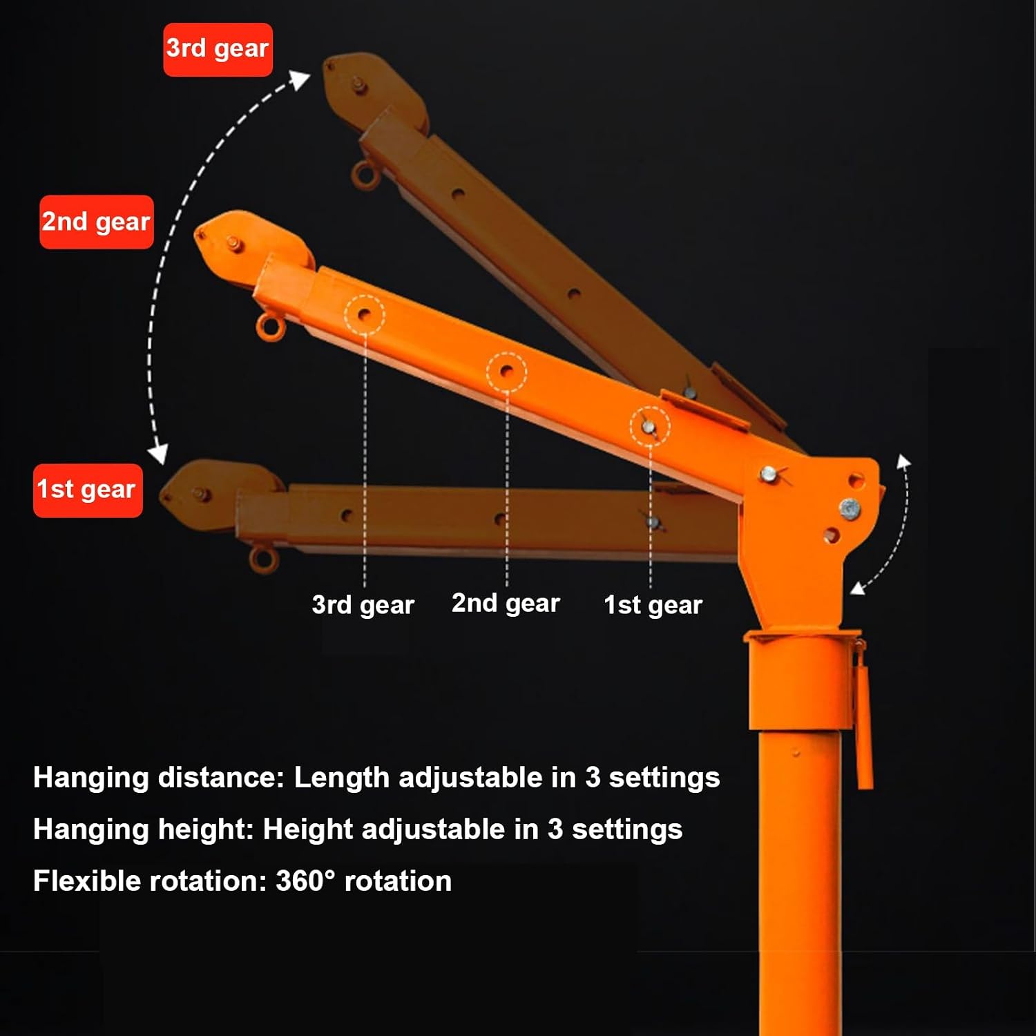 Electric Truck C with 3500lbs Electric Winch, 12V Steel Jib Hoist, 360° Swivel Boom for Workshop, Construction, Heavy Duty Lifting Equipment