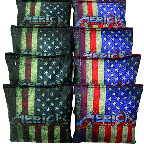 Backyardgamesusa Cornhole Bags Sets Of 8 Regulation Professional For Tournament, Slick N Stick Corn Hole Beans Bags For Cornhole (Blue/Red Merica, Corn Filled) #TOP9
