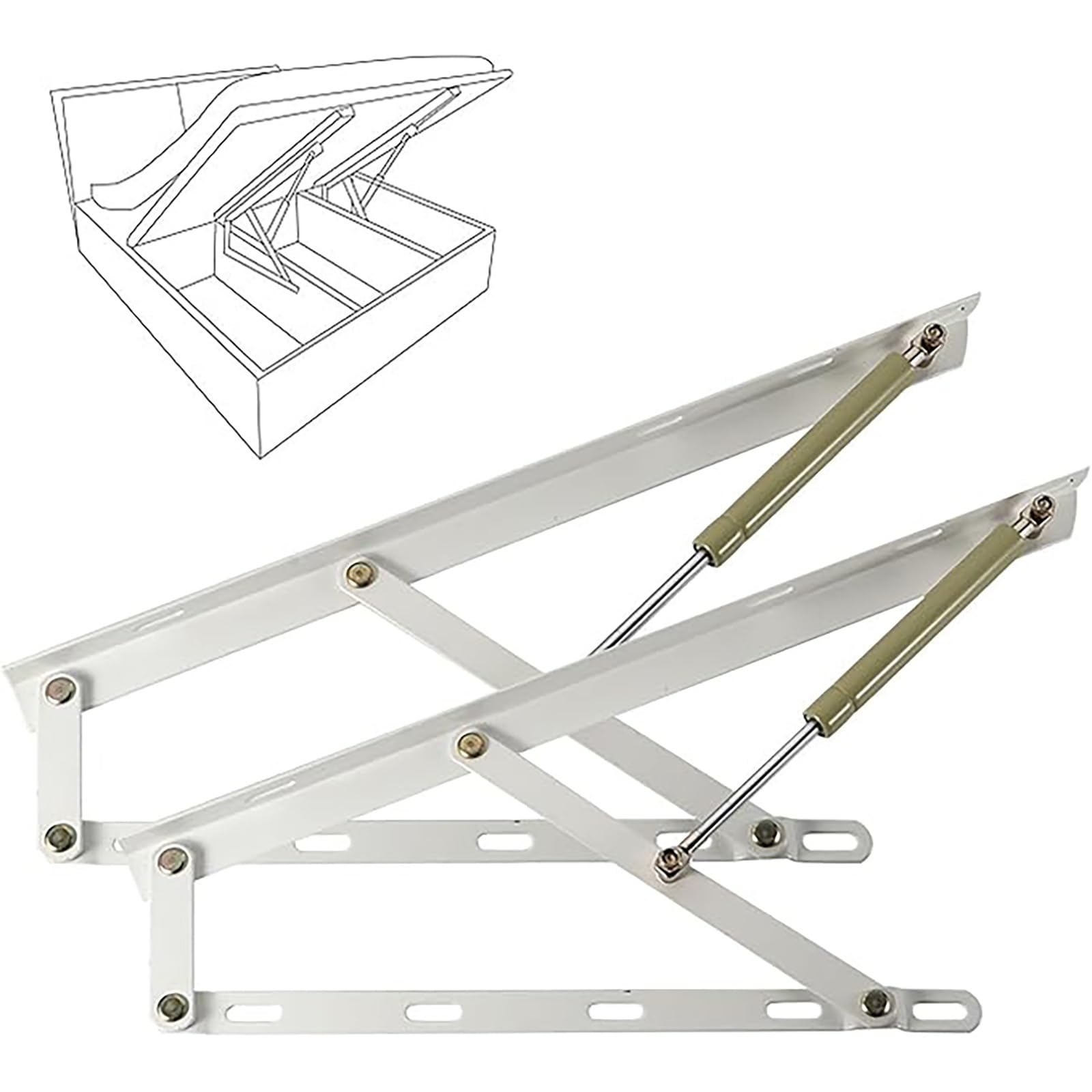 Hydraulic Support rods for Furniture Cabinet Doors 2Pcs Hydraulic Bed Lift Mechanism, Lifting, Heavy-Duty Box Spring Hinges(Wit,110cm/3.6ft)