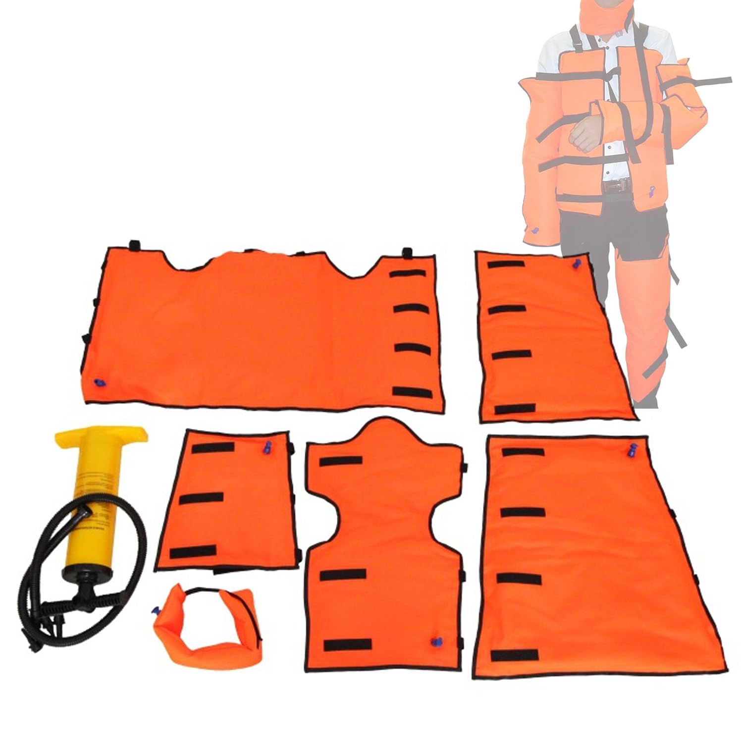Juego de férula de aire al vacío de emergencia, 7 piezas, sistema de inmovilización de primeros auxilios inflable de PVC con bomba, compatible con rayos X/CT para rescate de cuerpo, extremidades y