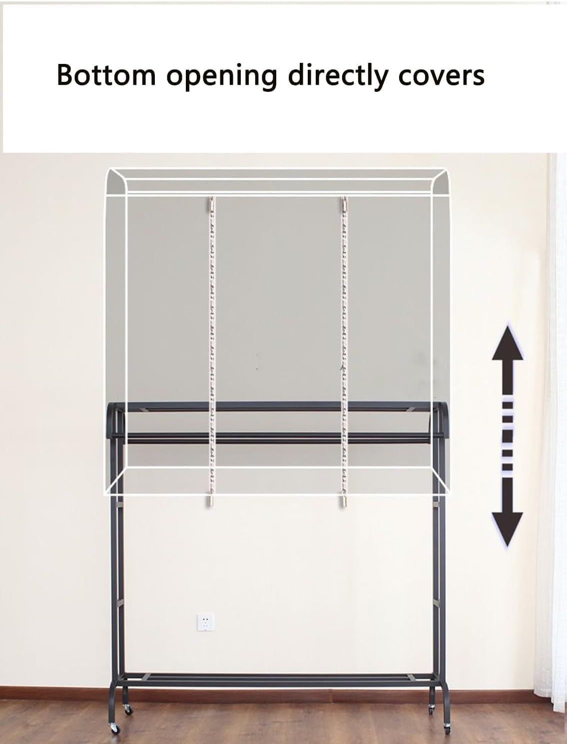 Dustproof Clothes Rail Cover Double-Layer Hanger Cover for Hanging Coat Suit Shirts,Extra Wide Garment Rack Cover Wardrobe Storage Bag with Fixed Straps (59x37x57inch,Semi-Transparent)