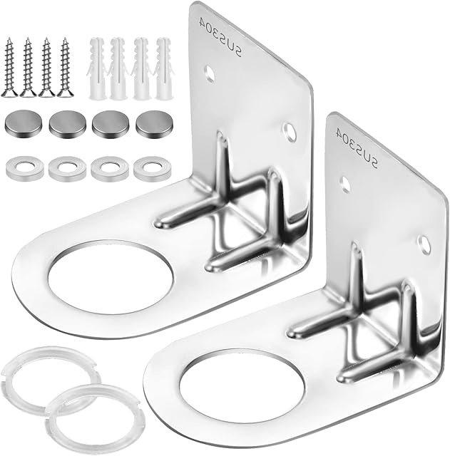 TEESIN Pack of 2 Multi-Purpose Wall Mount Hand Sanitiser Pump Bottle Holder, 304 Stainless Steel Soap Dispenser Holder for Shampoo, Shower Gel, kitchen Dish-washing liquid Holder Hook