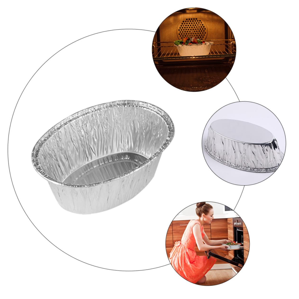 ULTECHNOVO Vaschette Ovali in Carta Argentata per Forno 125 Pezzi, Resistenti ad Alte Temperature, Impilabili, per Conservare e Riscaldare Cibo