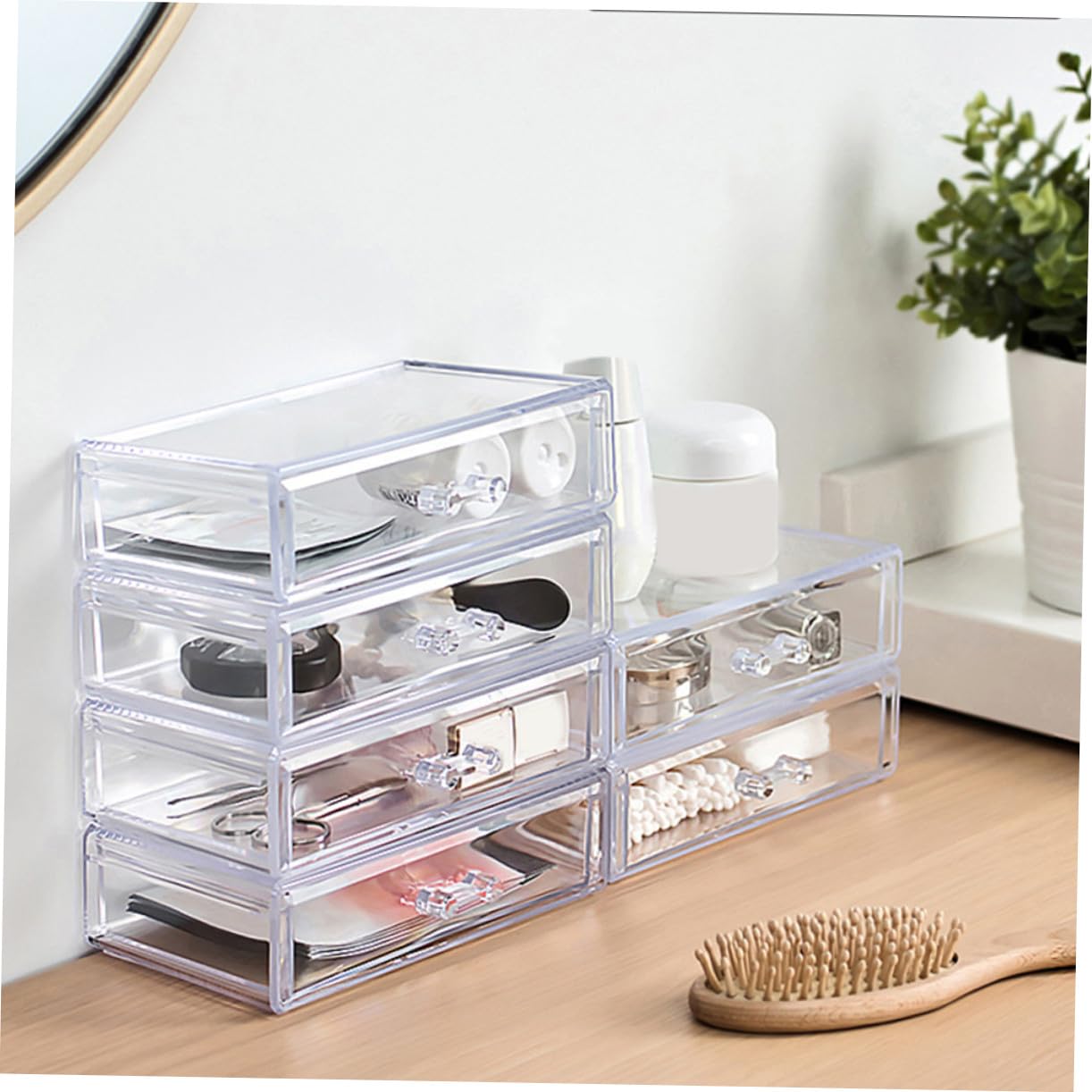 Healvian Boîte de Rangement pour Cosmétiques pour Éviter L'oxydation Design Fermé en Acrylique Transparente 4 Tiroirs Grosse Capacité pour Bureau et Bijoux