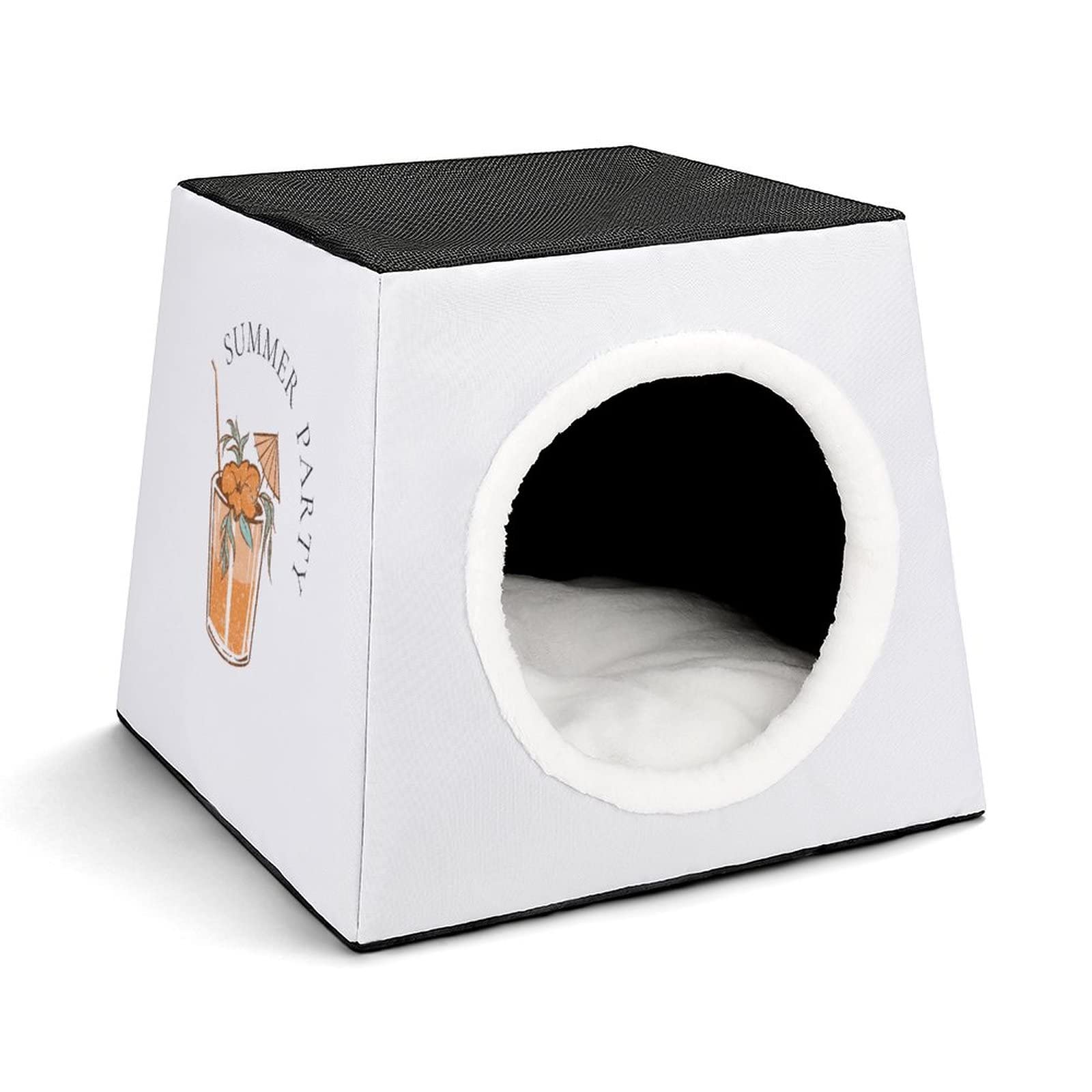Casa para Gatos Impresa Plegable Cubo de Gato Camas y Sofás para Gatos Lindo con Cojín Extraíble Beber Fiesta de Verano