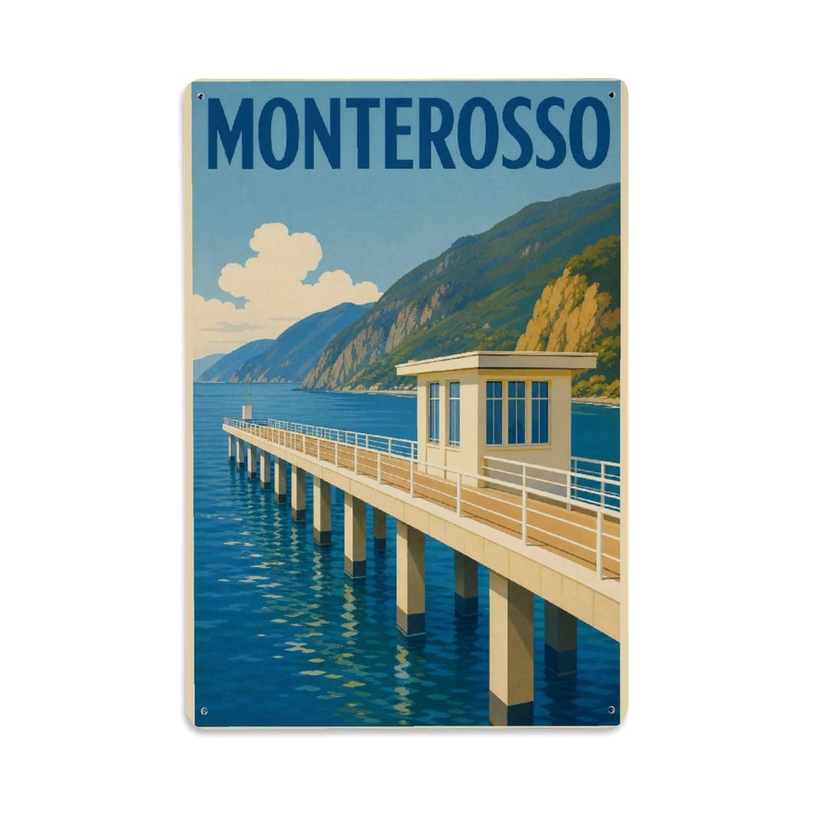 Huiyhb 8X12inch(20X30cm) Vintage Travel Monterosso Pier Jetty Coastal Structure Italy Metal Tin Sign