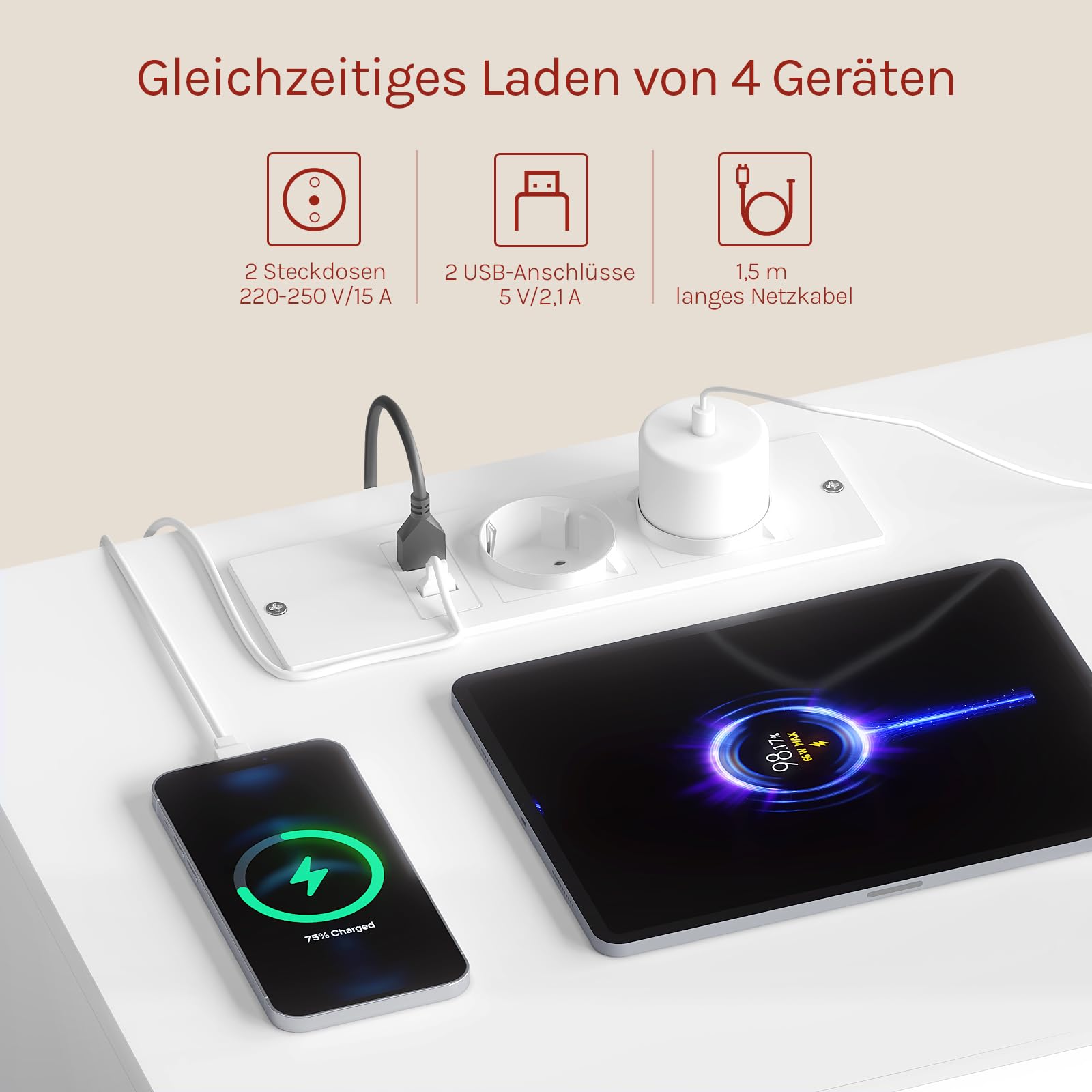 WOLTU Nachttisch 2er Set, mit Steckdose, Nachtschrank mit LED-Beleuchtung, weiß, 2 Schubladen und 1 Ablagefach, 40 x 35 x 55 cm, geeignet für Schlafzimmer, Wohnzimmer, moderner Stil, NTS23ws-2