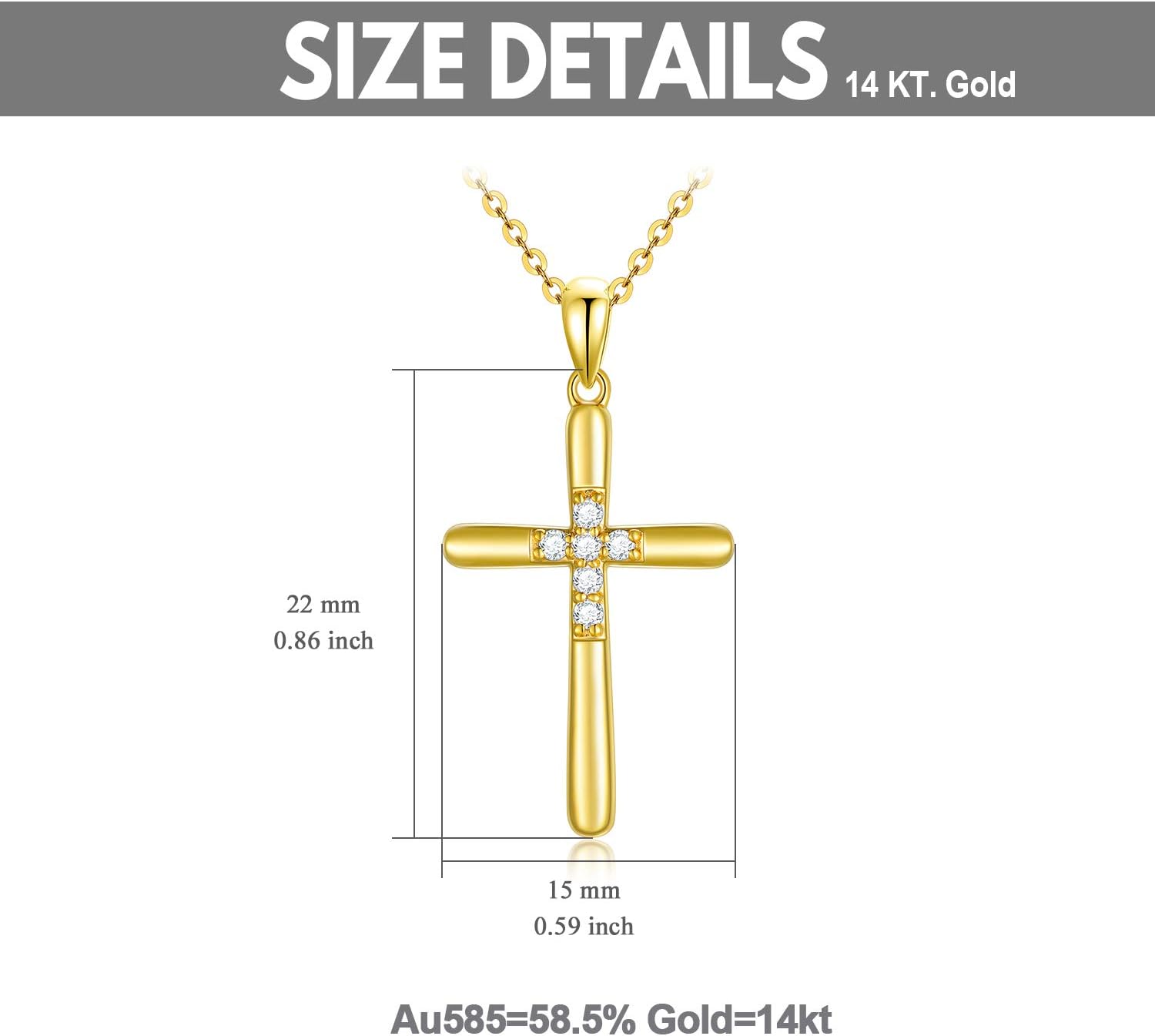 SISGEM Natural Diamond Cross Necklace for Women in 14K Gold, 0.09 Carat (ctw) Natural Diamonds, Yellow Gold Crucifix Cross Pendant Religious Blessing Jewelry Gift for Her, Wife, Mom 18 inch