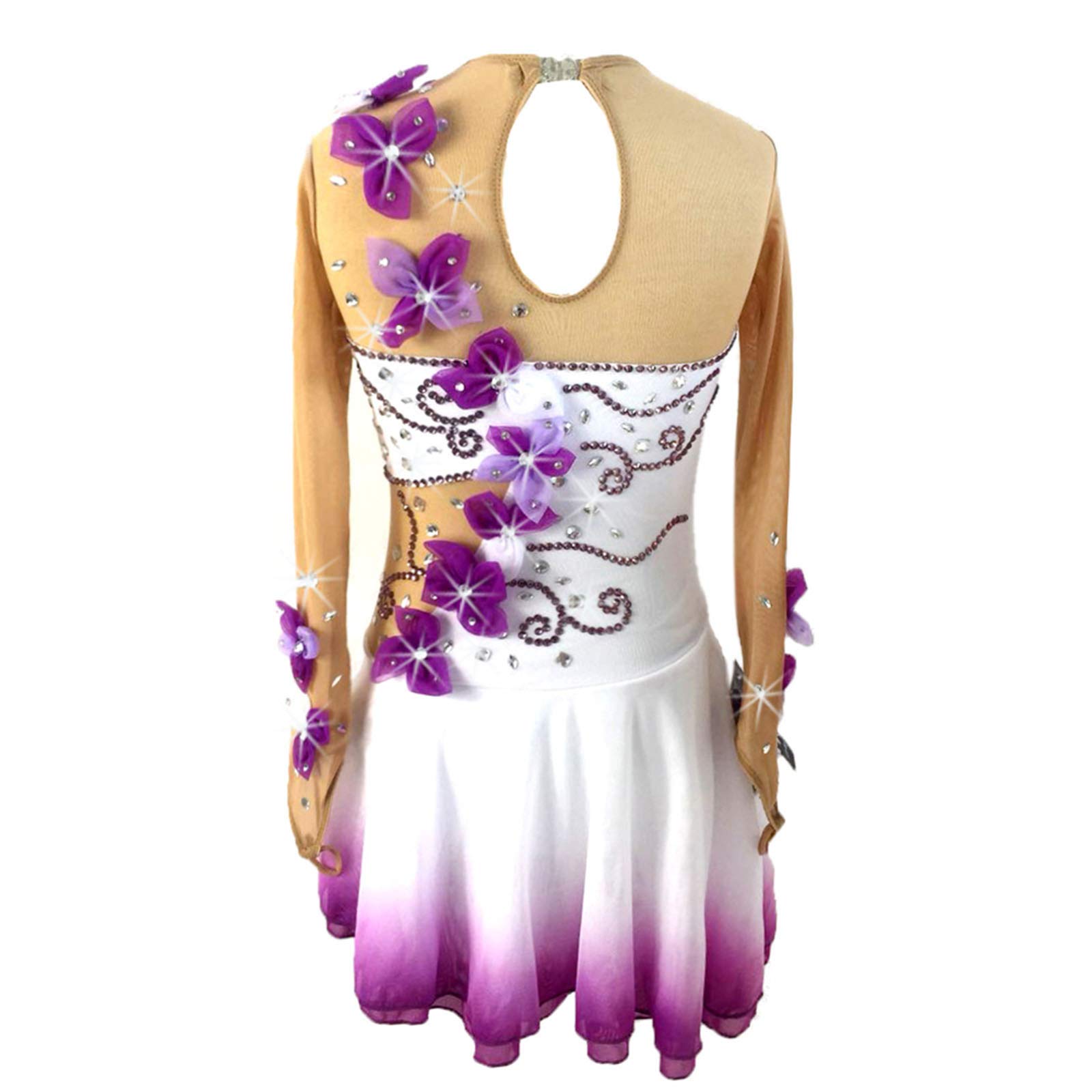 Vestido De Patinaje Artístico para Mujeres Y Niñas Vestido De Patinaje Cuello Redondo, Competición De Corativas para Niños,Pink-XS