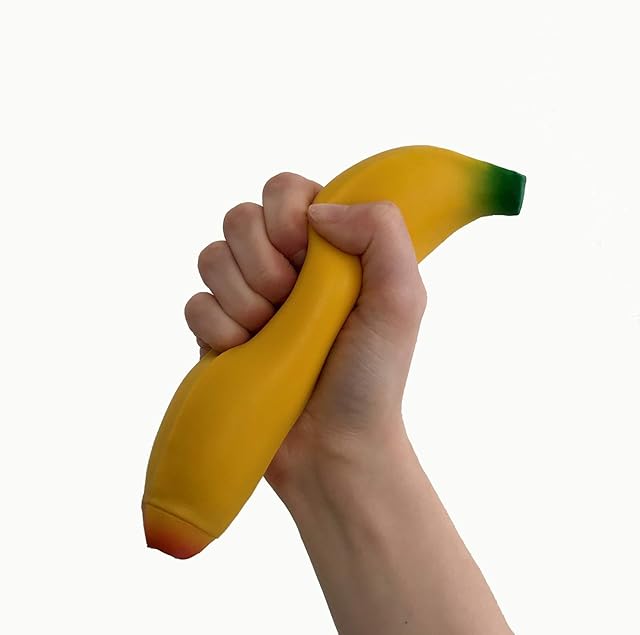 Squishy Super Stretchy Banana, Stress Relief and Fidget Squeeze Toy for Kids and Adults with Autism Anxiety ASD ADHD SPD Special Needs Sensory Hand Therapy, Great for Finger and Wrist Arthritis Physio