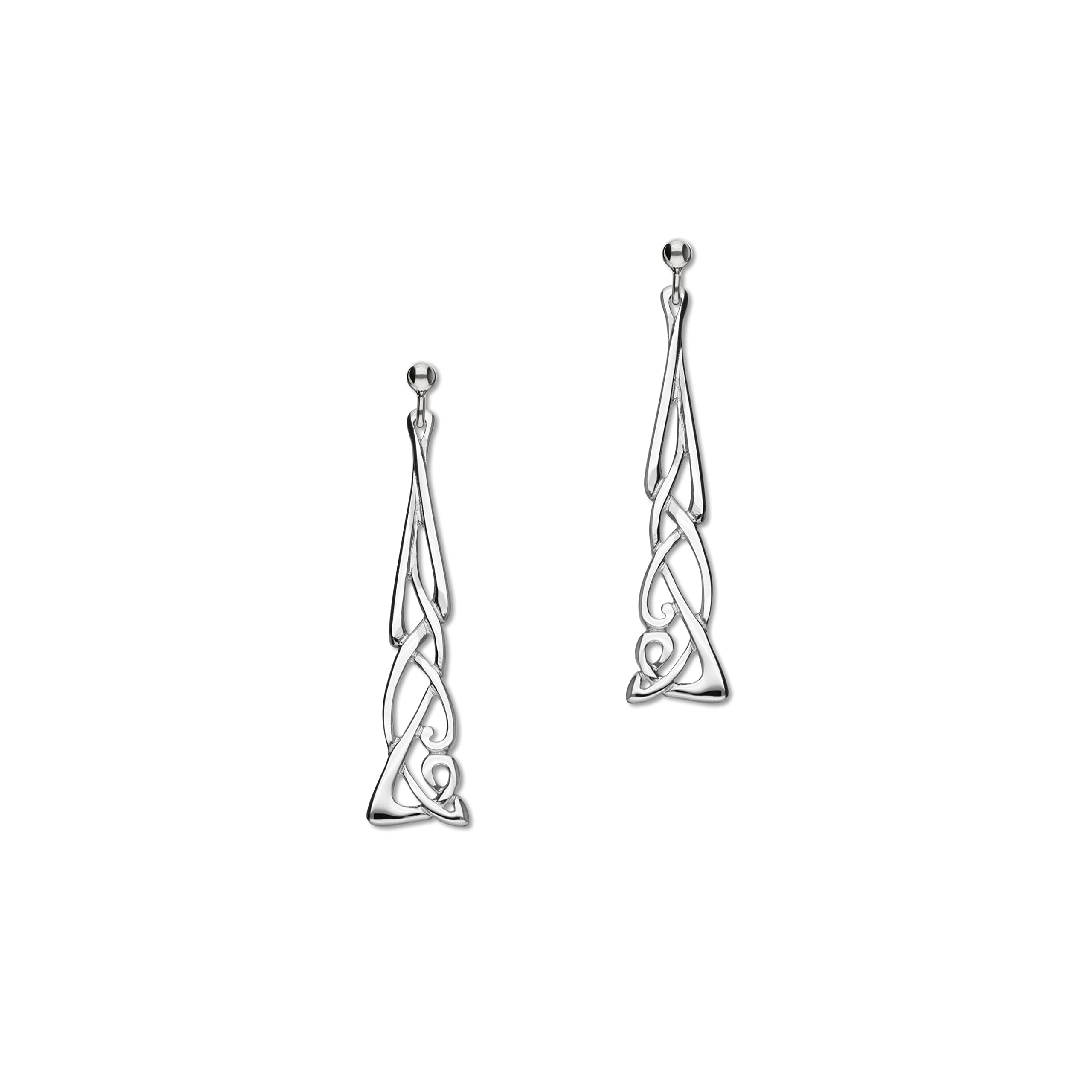 Ortak 925 Sterling Silver Stud Earrings Scottish Handmade Archibald Knox Design Traditional Celtic Polished Fine Designer Jewellery of Scotland for Women