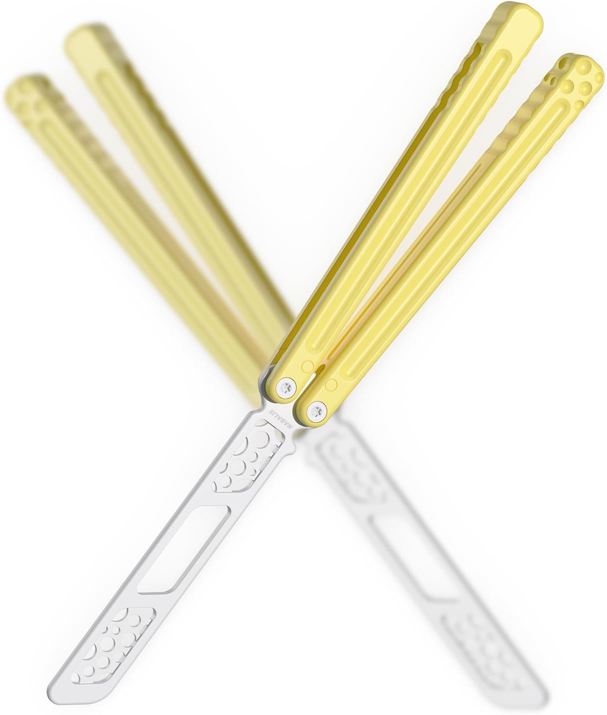 Cheese Butterfly Knife Balisong Trainer, 6061 Aluminum, 420C Blade Material, Teflon-Coated, Public-Friendly Metal Trainer