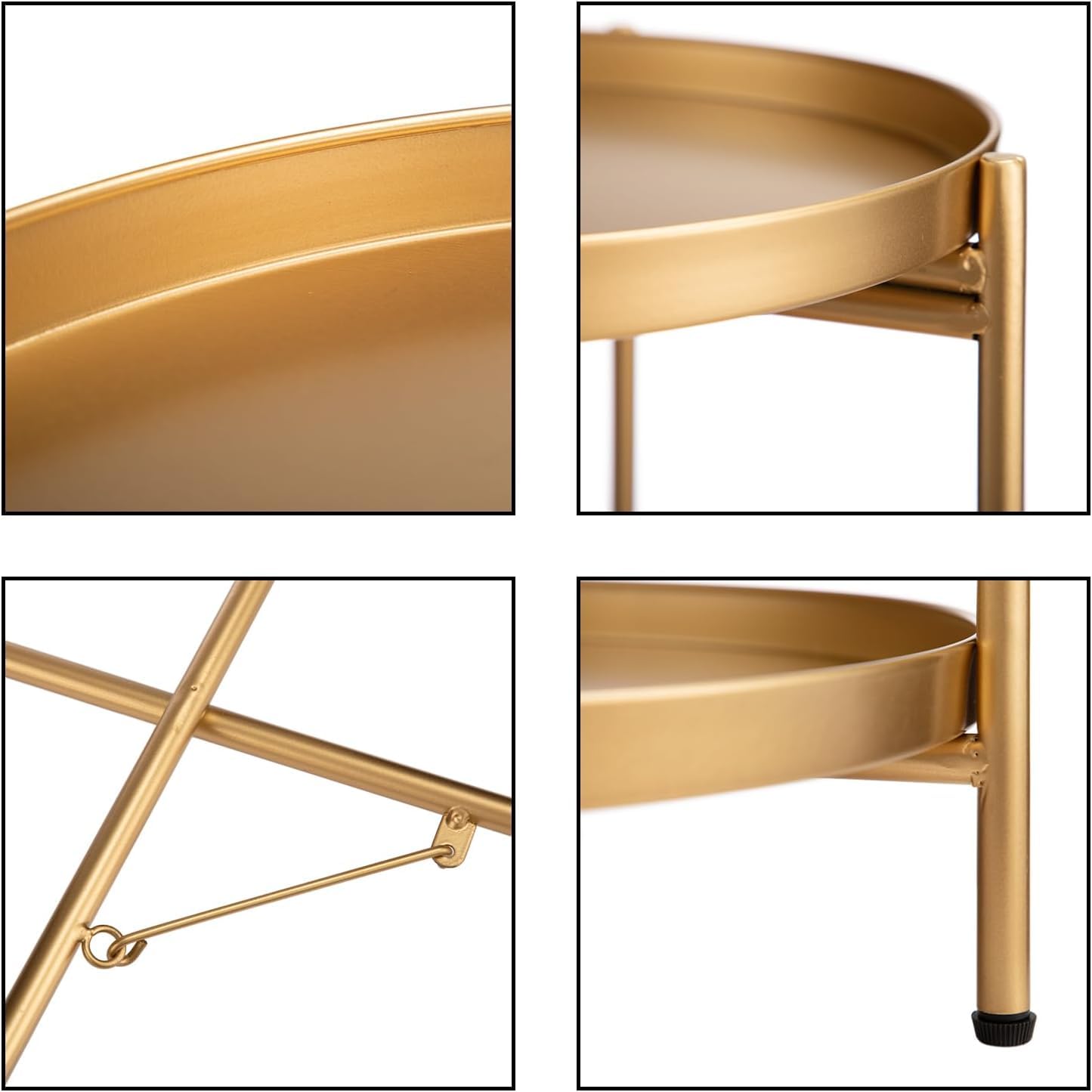 INDIAN DECOR 42113 2-Tier Round Side Table, Outdoor Small Folding Accent Stand with Removable Tray, Anti-Rust Metal Asional Table for Balcony Patio Living Room, Nightstand for Bedroom(Golden) 2