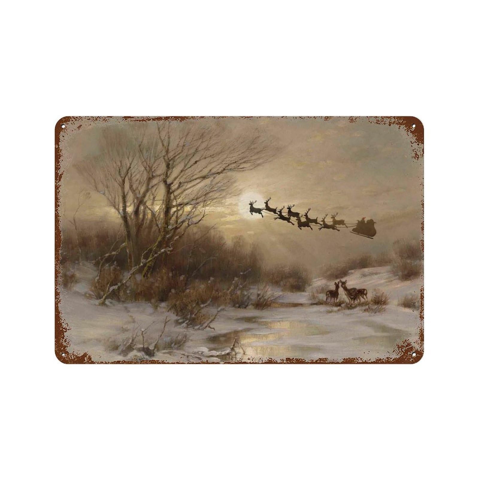 xiaoxiaoshen Funny Santa Sleigh Frame TV Art_ Vintage Christmas Wall Decor Art Metal Tin Poster Modern Home Decor Art Home Bar Shop Decorations Vintage Sign 20x30cm