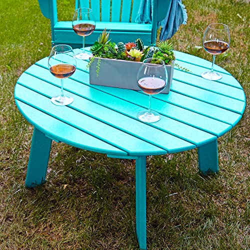 Elm Plus All- Weather Outdoor Round Hdpe Adirondack Patio Side Coffee Table, 32" D, Aqua #TOP1