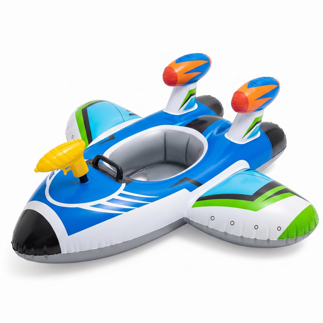 Toddler Float, PVC Kids Pool Float with Water Gun Inflatable Airplane Kids Floaties Fun Safe Toys for Pool, Fits Ages 1-6 Years, Blue