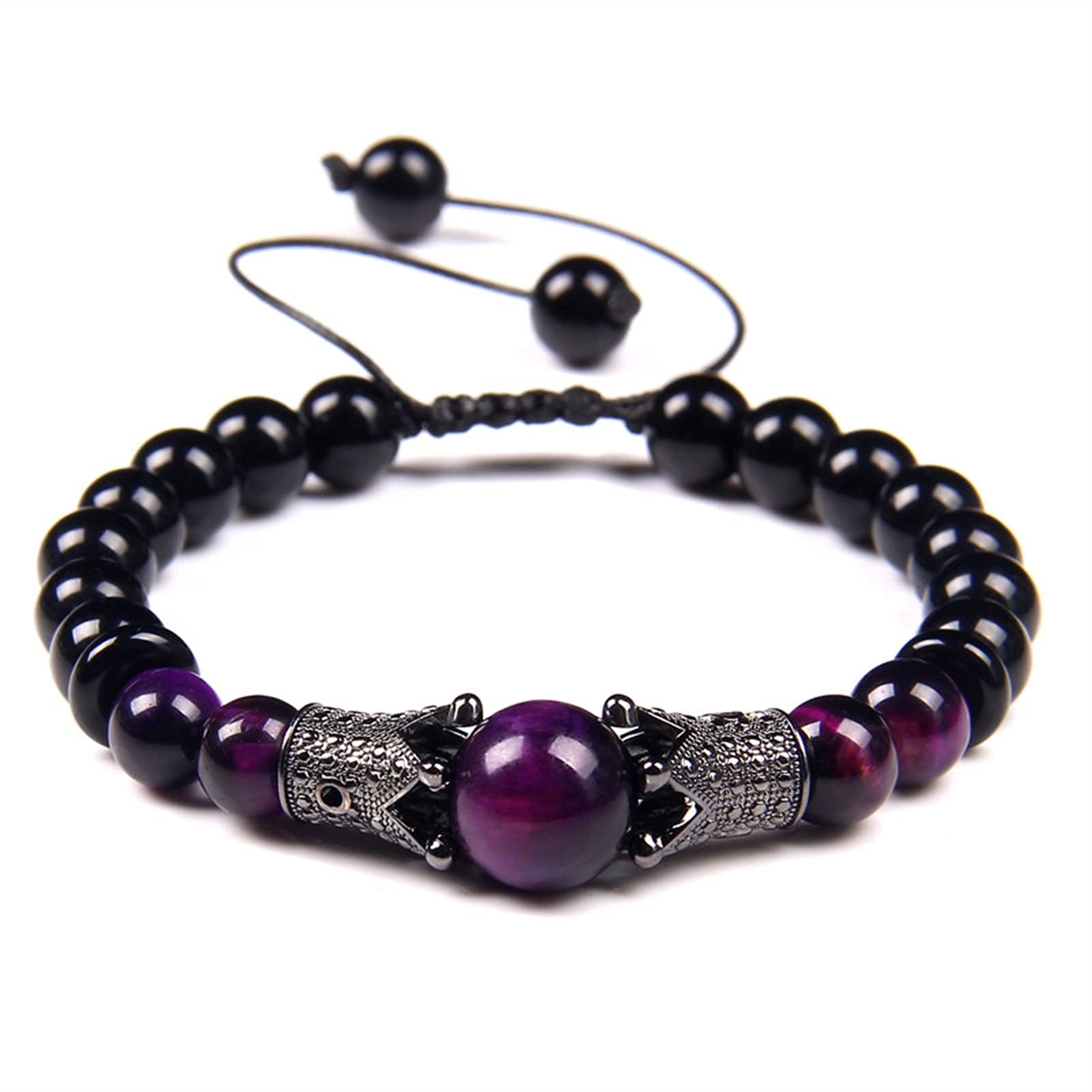 Bransoletka z kamienia naturalnego Biżuteria dla par Buddyzm Bransoletki z tygrysim okiem Ręcznie splot Czarna lina Dostosuj Charms Bangle Mężczyźni Modlitwa Mala Pulsera Bransoletka Biżuteria