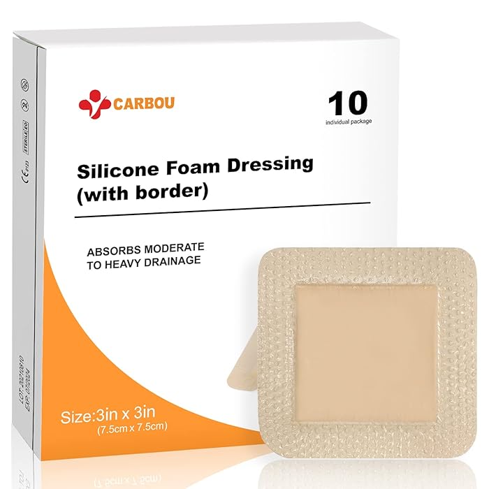 Buy Carbou Silicone Foam Dressing with Adhesive Gentle Border,3"x3