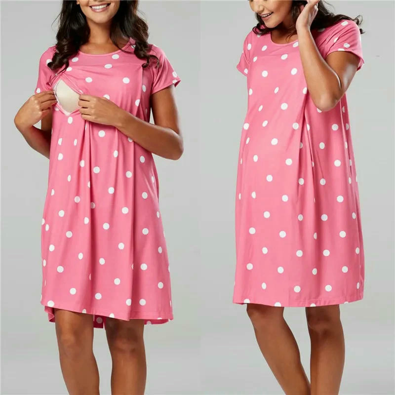 Pjs maternità Pjs Biancheria da notte di maternità Stampa Morbida Allattamento Allattamento Al Seno Camicia da Notte Per Le Donne Di Gravidanza
