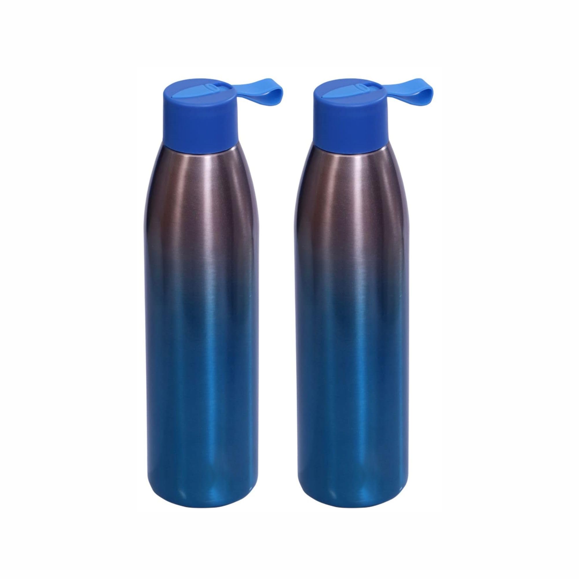 JMS 2 x Reusable Water Bottle, Stainless Steel Insulated Flask, Sports & Travel Drinks Bottle, Vacuum Flask For Gym, Work, Outdoor & Everyday Hydration, Multiple Sizes & Designs (Silver Blue, 550ml)