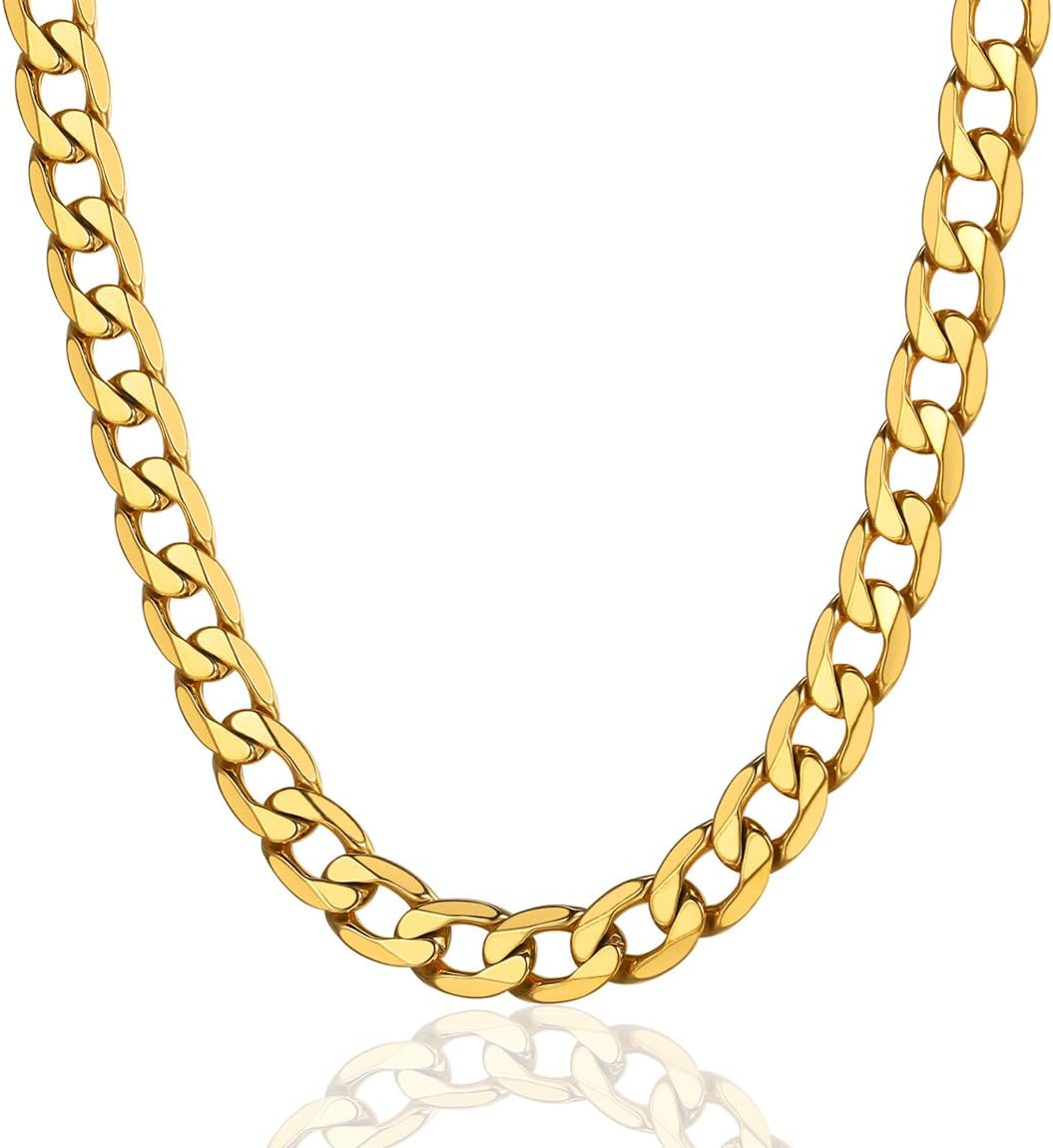 ChainsPro Cuban Chain Necklace for Men, Silver/Black/Gold Plated Stainless Steel Cuban Link Chains Mens 4/6/9/13 MM Width,14"-30" Length Hip Hop Accessories Jewelry Gifts for Father's Day Christmas